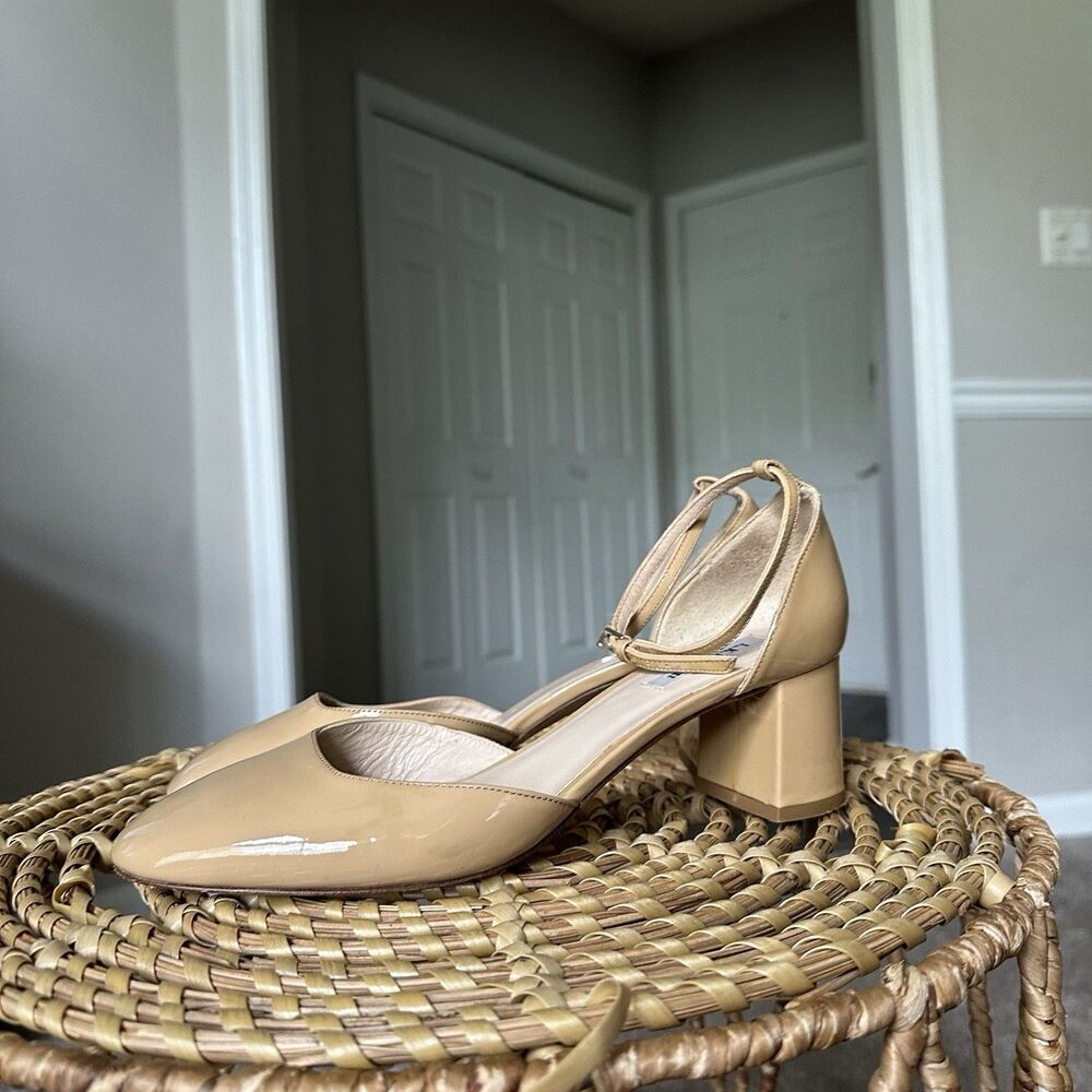 L.K. Bennett Beige Patent Leather Ankle Strap Heels Sandals US 11 EU 42 Block